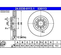 2x Disco freno ventilato 24.0330-0113.1 ATE per AUDI SEAT