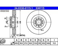 2x Disco freno ventilato 24.0330-0115.1 ATE per VW SKODA AUDI SEAT