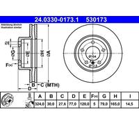 2x Disco freno ventilato 24.0330-0173.1 ATE per BMW 5 5 Touring 6 Cabriolet 6