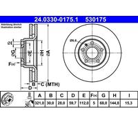 2x Disco freno ventilato 24.0330-0175.1 ATE per AUDI A6 C6 A6 C6 Avant A8 D3