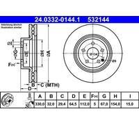 2x Disco freno ventilato 24.0332-0144.1 ATE per MERCEDES-BENZ CLASSE E T-Model