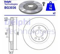 2x Disco freno ventilato BG3036 DELPHI per SEAT AUDI SKODA VW