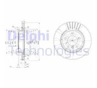 Dischi freno DELPHI BG3527C anteriore, ventilato, 2 Pezzo