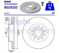 2x Disco freno ventilato BG3832C DELPHI per SEAT VW SKODA AUDI