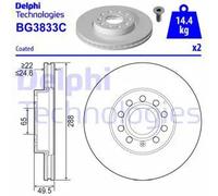 2x Disco freno ventilato BG3833C DELPHI per SEAT VW SKODA AUDI TOYOTA CUPRA