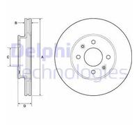 Dischi freno DELPHI BG4744C anteriore, ventilato, 2 Pezzo