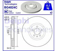 2x Disco freno ventilato BG4824C DELPHI per AUDI SEAT VW