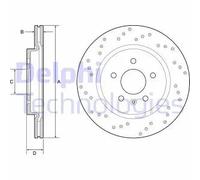2x Disco freno ventilato BG4923C DELPHI per OPEL ASTRA J GTC