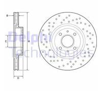 Dischi freno DELPHI BG4943C anteriore, ventilato, perforato, 2 Pezzo