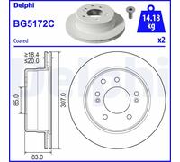 Disco freno DELPHI BG5172C posteriore, ventilato, 2 Pezzo