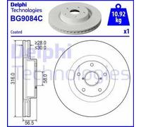 Disco freno DELPHI BG9084C anteriore, ventilato, 1 Pezzo
