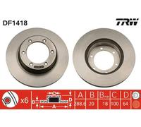 2x Disco freno ventilato DF1418 TRW per TOYOTA VW