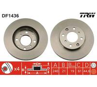 2x Disco freno ventilato DF1436 TRW per HONDA SEAT