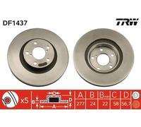 Disco freno TRW DF1437 anteriore, ventilato, 1 Pezzo