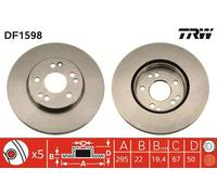 2x Disco freno ventilato DF1598 TRW per MERCEDES-BENZ 124 Tre volumi 124 T-Model