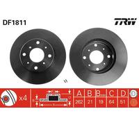 2x Disco freno ventilato DF1811 TRW per ROVER HONDA MG