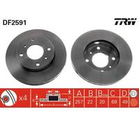 2x Disco freno ventilato DF2591 TRW per NISSAN INFINITI