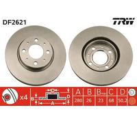 2x Disco freno ventilato DF2621 TRW per VOLVO 850 850 Familiare