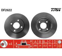 2x Disco freno ventilato DF2622 TRW per FORD MONDEO I MONDEO I Tre volumi COUGAR