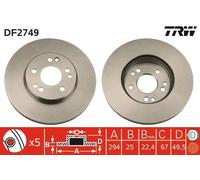 TRW Disco freno DF2749 anteriore ventilato per Mercedes-Benz Classe E (124) 2 pezzi