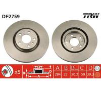 2x Disco freno ventilato DF2759 TRW per ALFA ROMEO SPIDER GTV