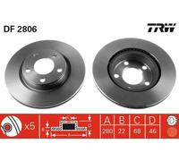 2x Disco freno ventilato DF2806 TRW per AUDI VW SEAT