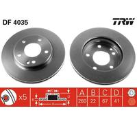 Disco freno TRW DF4035 anteriore, ventilato, altamente carbonizzato, 1 Pezzo