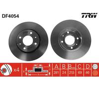 2x Disco freno ventilato DF4054 TRW per MITSUBISHI VOLVO