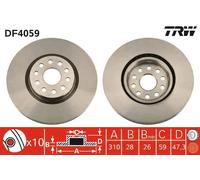 2x Disco freno ventilato DF4059 TRW per LANCIA ALFA ROMEO