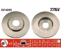 2x Disco freno ventilato DF4095 TRW per JAGUAR DAIMLER