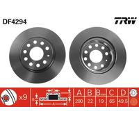 2x Disco freno ventilato DF4294 TRW per VW SKODA SEAT AUDI