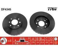2x Disco freno ventilato DF4345 TRW per MITSUBISHI GALANT VI GALANT VIII