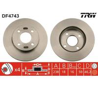 2x Disco freno ventilato DF4743 TRW per NISSAN MICRA II
