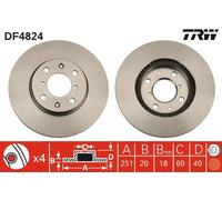 2x Disco freno ventilato DF4824 TRW per OPEL SUZUKI