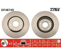 2x Disco freno ventilato DF4874S TRW per DODGE CHRYSLER