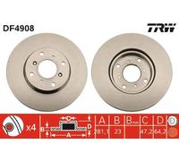 2x Disco freno ventilato DF4908 TRW per HONDA CIVIC VI Fastback