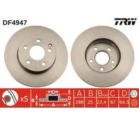 Disco freno TRW DF4947 anteriore, ventilato, altamente carbonizzato, 1 Pezzo