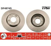 2x Disco freno ventilato DF4974S TRW per MAZDA 6 Tre volumi 6 Hatchback