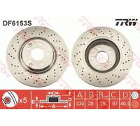Disco freno TRW DF6153S anteriore, ventilato, perforato, 1 Pezzo