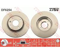 2x TRW DF6254 Disco freno Anteriore per CHEVROLET AVEO Schrägheck (T300) 256mm