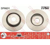 2x Disco freno ventilato DF6631 TRW per MERCEDES-BENZ CLASSE GLA CLASSE A