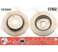 Disco freno TRW DF6684 anteriore, ventilato, 1 Pezzo