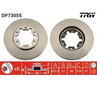 2x Disco freno ventilato DF7305S TRW per NISSAN PATROL GR V Wagon