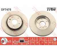 2x Disco freno ventilato DF7475 TRW per OPEL CHEVROLET