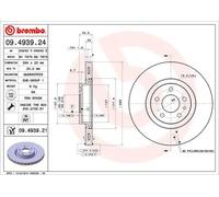 2x Disco freno ventilazione interna 09.4939.24 BREMBO per FIAT ALFA ROMEO OPEL