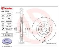 Disco freno BREMBO 09.7398.11, anteriore, ventilato , 1 Pezzo