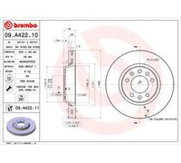 2x Disco freno ventilazione interna 09.A422.11 BREMBO per PEUGEOT TOYOTA FIAT