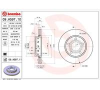 2x Disco freno ventilazione interna 09.A597.11 BREMBO per AUDI VW