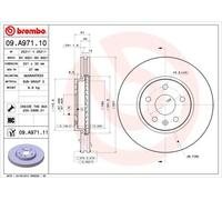 2x Disco freno ventilazione interna 09.A971.11 BREMBO per OPEL SAAB CHEVROLET