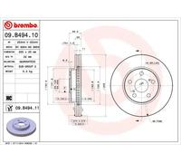 2x Disco freno ventilazione interna 09.B494.11 BREMBO per TOYOTA LEXUS